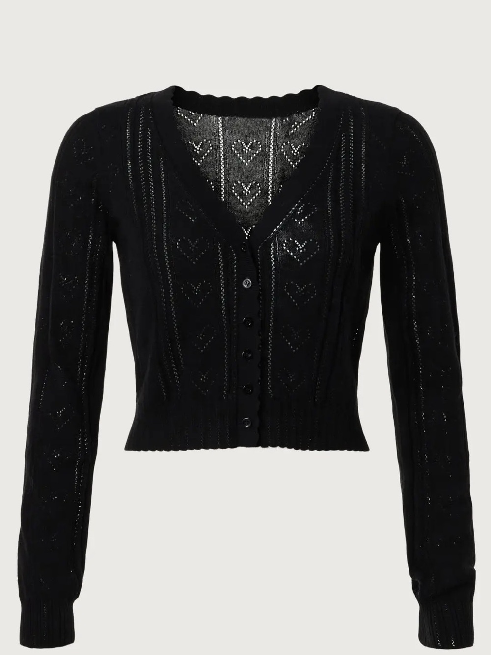 LoveShackFancy Black Open-Knit Heart V-Neck Cardigan